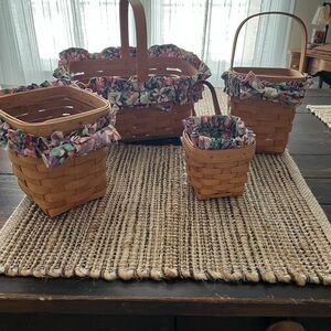 Longaberger Woven Basket Set with Floral Trim
